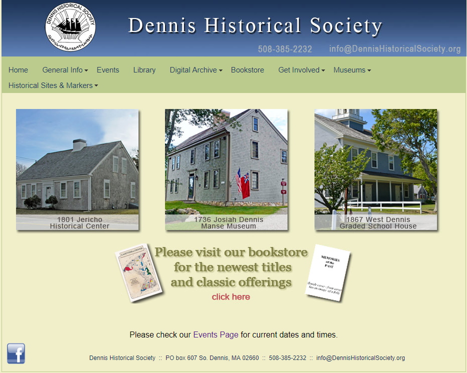 The previous version of the Dennis Historical Society website